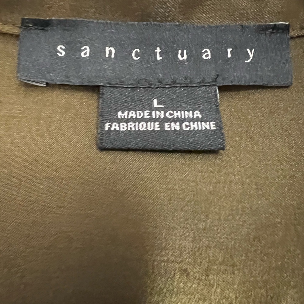 Sanctuary Dark Olive Button Down Shirt with tie and pocket sz L EUC - Picture 4 of 9